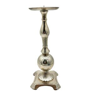 Vintage Silver-Plated Candle Holder With Ornate Design 11 in Tall